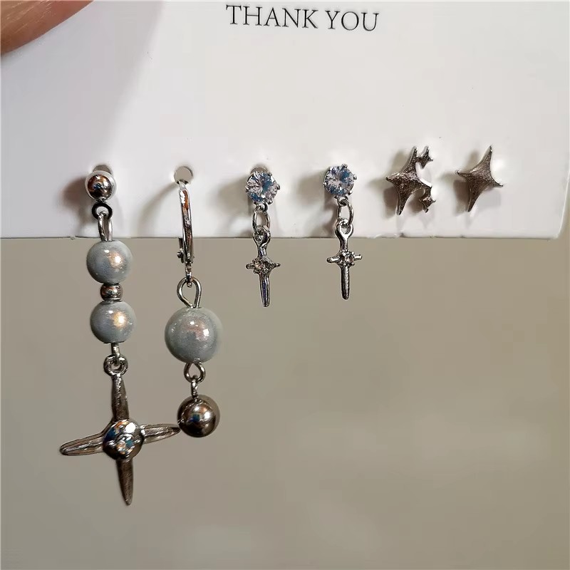 Men Accessories Aesthetic - 男性と女性のためのクロススターペンダントイヤリング,ゴシックパンクジュエリー,ヴィンテージアクセサリー,グランジギフト,y2k,クリスタル,6個セット