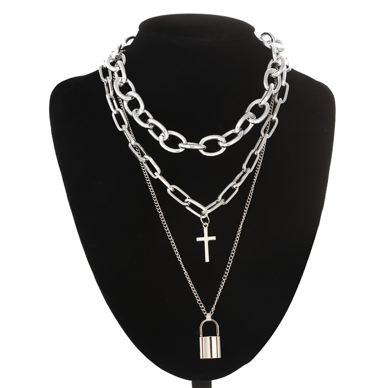 Men Accessories Aesthetic - Fnqufuj-女性と男性のためのグランジネックレス,パンクスタイルのジュエリー,ロックチェーン,クロスペンダントペンダント,アクセサリー