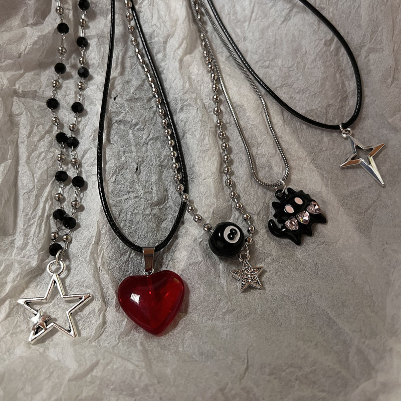 Men Accessories Aesthetic - ヴィンテージファッションレザーロープスターペンダントネックレス女性男性アンティークシルバーカラージュエリーアクセサリー Y2k 美的