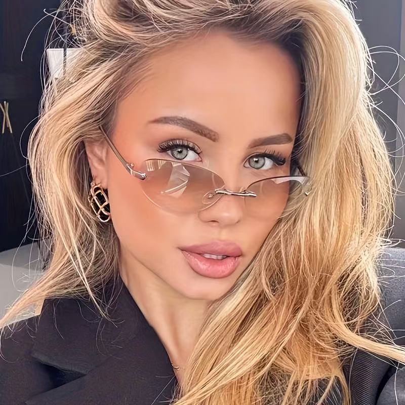 Men'S Accessories Glasses - リムレスオーバルサングラス女性小さなオーバルグラデーションメタルフレームパンク装飾メガネ男性ゴーグル女性眼鏡