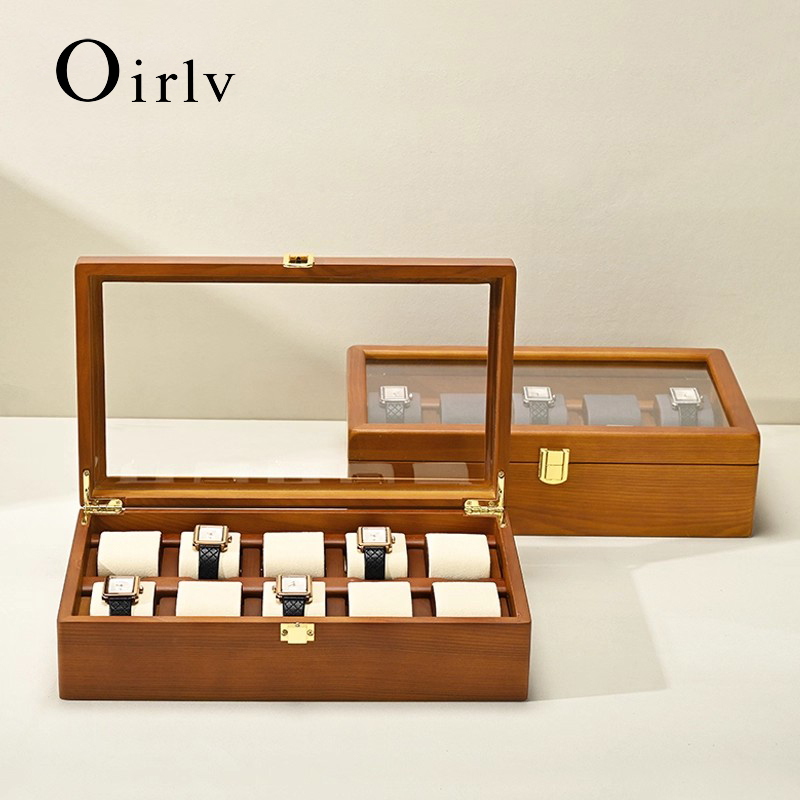 Men Accessories Organiser - Oirlv 10 グリッド時計ボックス木製ジュエリーボックス時計オーガナイザー男性女性機械式時計収納ケース腕時計ディスプレイボックス
