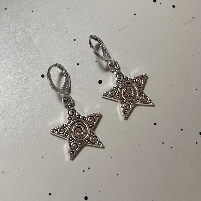 Men Accessories Aesthetic - スパイラルボルテックススターペンダント付きイヤリング,女性と男性用,ヴィンテージジュエリー,シルバーカラー,パンク,y2k,emo,90s,美的,グランジ,ジュエリーアクセサリー