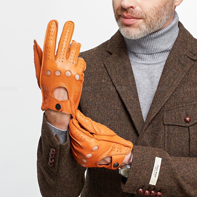Men'S Accessories On Sale - 男性用本革手袋,ファッショナブルなアクセサリー,春,本物のシースキン,黒/茶色,薄いルバ,ドライブ,deri eldiven,穴