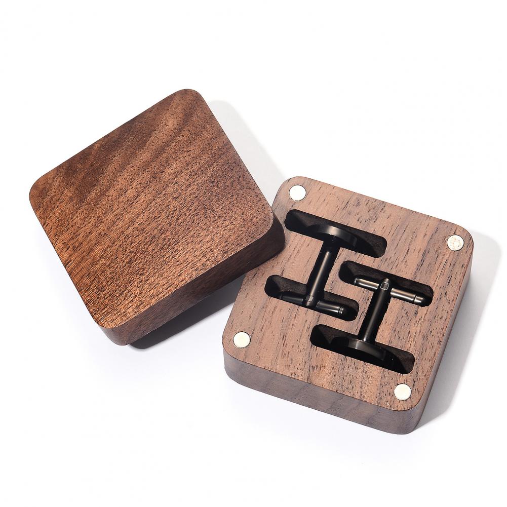 Men Accessories Organiser - ウォルナット製カフスボタンボックス、無垢材マグネット開閉式収納ケース、男性用小型ジュエリーオーガナイザー、指輪、ネックレス用ギフトボックス