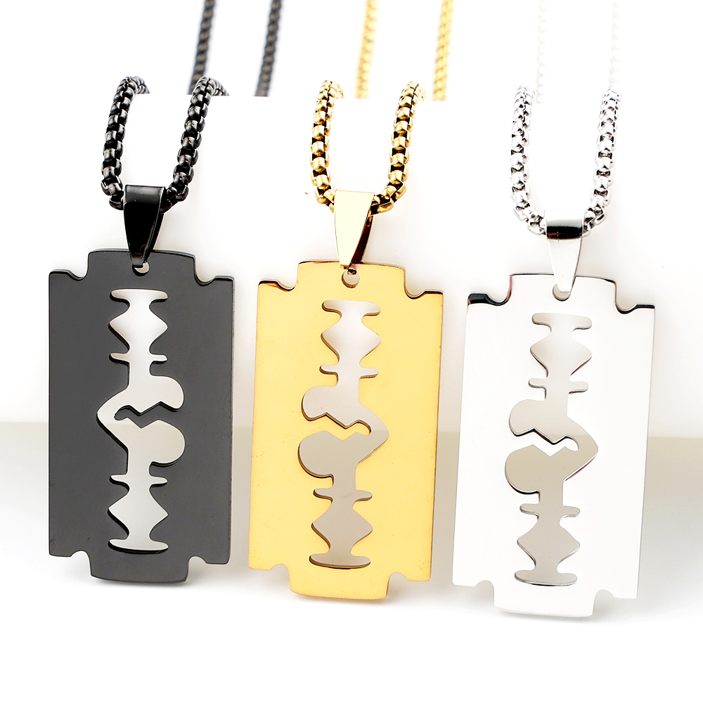 Men Accessories Aesthetic - ゴシックブレードレザーペンダントネックレス メンズ ブラックカラー ステンレススチールチェーンネックレス エステティックジュエリー コリエオム
