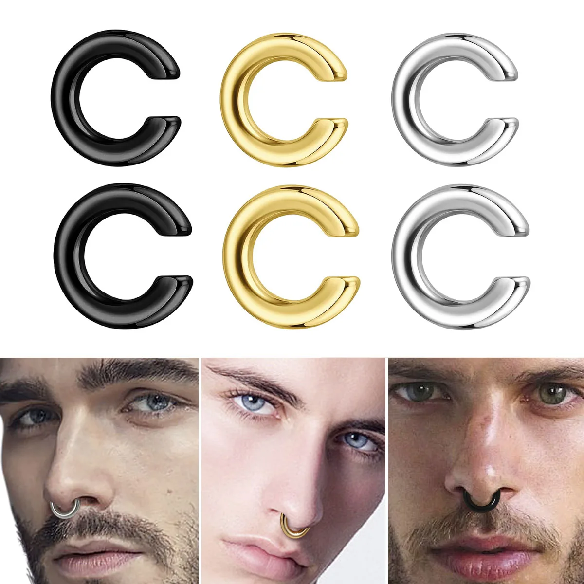 Men'S Accessories Rings - 1個入り 大げさなC型ノンピアス鼻リング フェイクピアス ノンピアス耳骨クリップ メンズ用 イヤーカフイヤリング