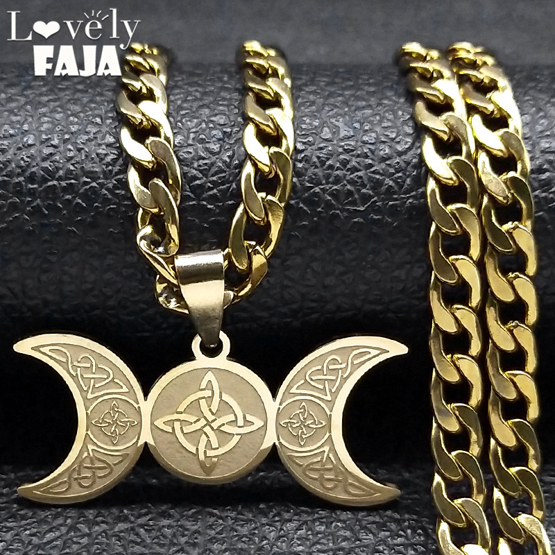 Men Accessories Aesthetic - Wicca-男性と女性のためのステンレス鋼のネックレス、クレセント女神、Twitcel、wicca、美的ジュエリー、ギフト、n3007s03