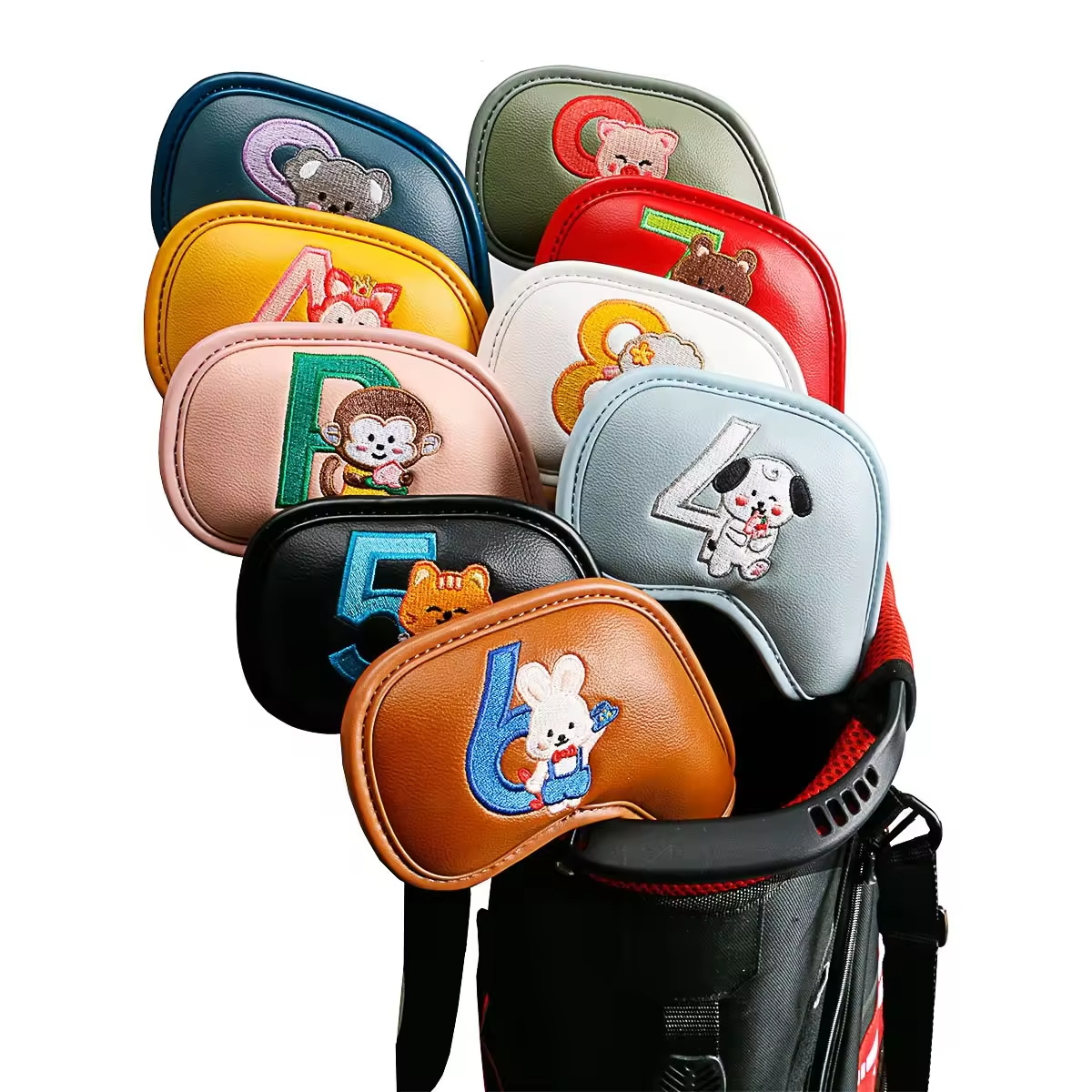 Men'S Accessories Golf - 9個入りのかわいい漫画風動物ゴルフアイアンヘッドカバー、PUレザー刺繍クラブプロテクター、男性女性ゴルファーへのゴルフアクセサリーギフト