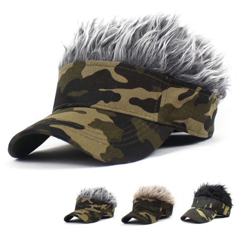 Men'S Accessories Golf - アーミーグリーン迷彩プリントアンチ UV ゴルフ野球帽フェイクスパイクヘアスポーツランニングハットメンズ合成ウィッグサンシェードサンハット
