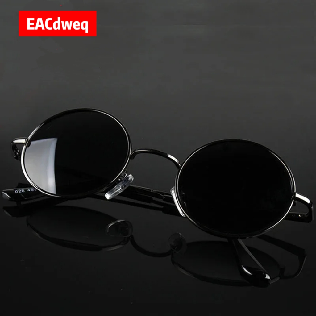 Men'S Accessories Glasses - レトロヴィンテージラウンドサングラス男性ブランドデザイナーサングラス女性合金金属フレーム黒レンズ眼鏡運転 UV400
