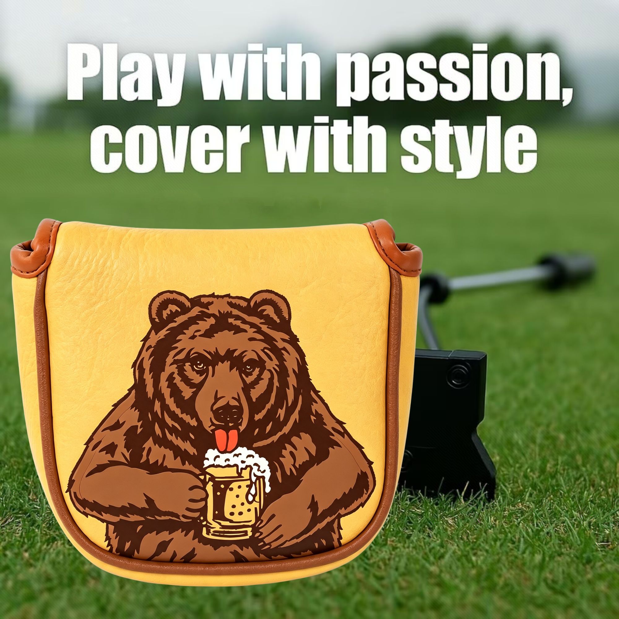 スカル刺繍ゴルフマレットパターヘッドカバー ビールベアデザイ - Men'S Accessories Golf のレビューと価格