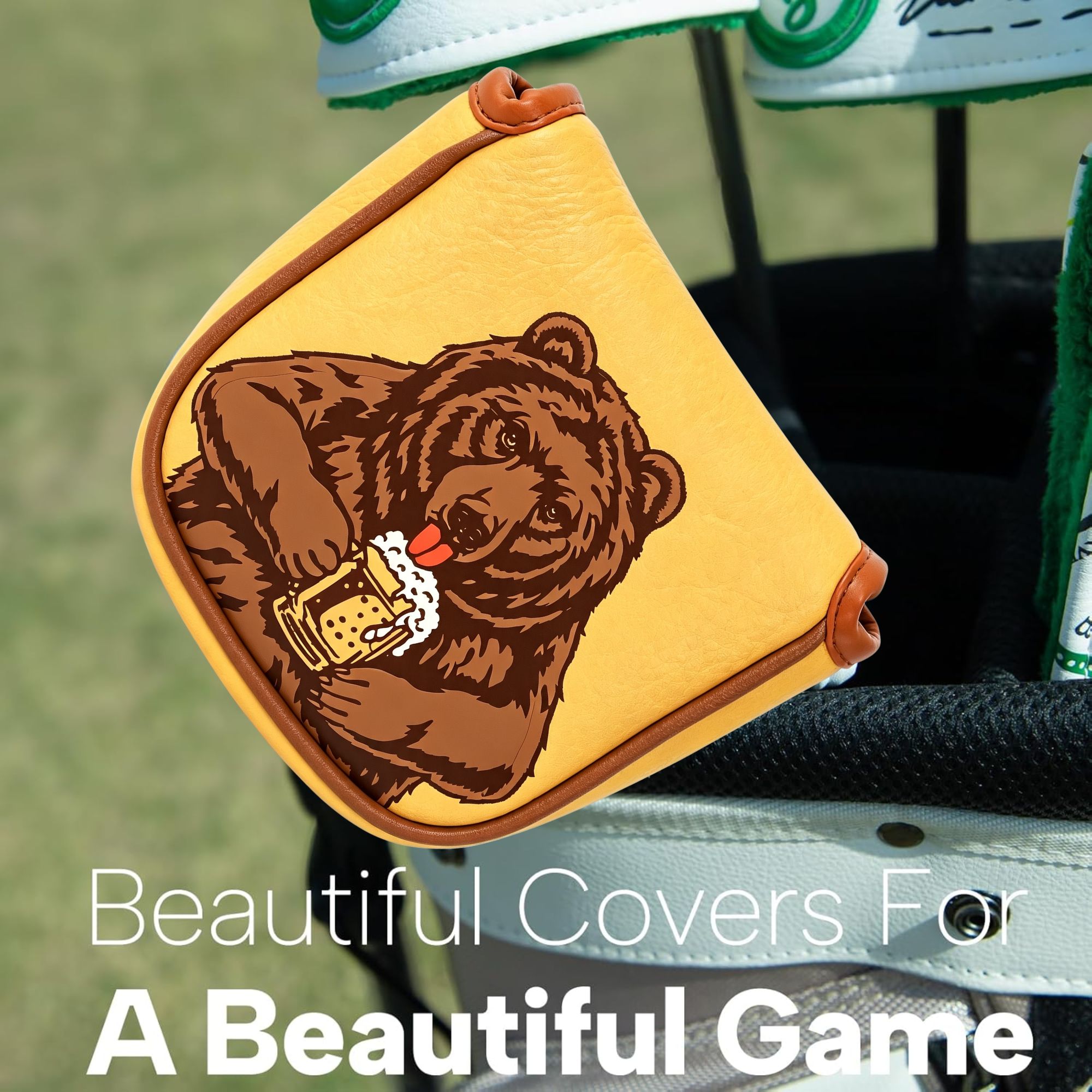 スカル刺繍ゴルフマレットパターヘッドカバー ビールベアデザイ - Men'S Accessories Golf のレビューと価格