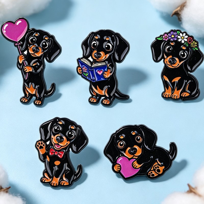 5 個のかわいいダックスフントエナメルピンセットハートフラワ - Lapel Pin Enamel のレビューと価格