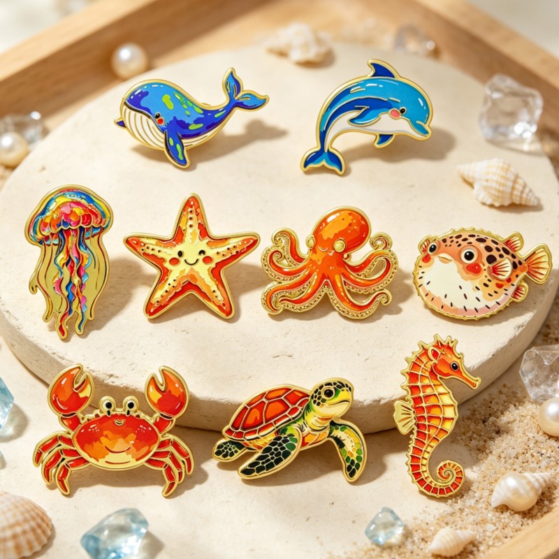 鮮やかな海の生き物エナメルピン、キュートな海の生き物ブローチ - Lapel Pin Enamel のレビューと価格