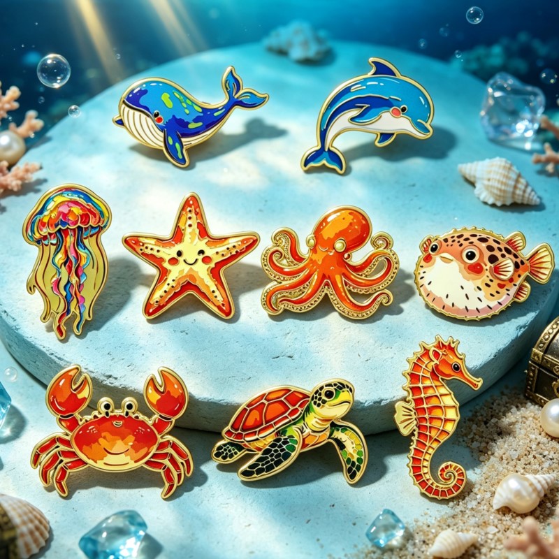 鮮やかな海の生き物エナメルピン、キュートな海の生き物ブローチ - Lapel Pin Enamel のレビューと価格