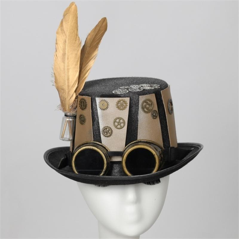 652F ゴールド ギア シルクハット スタイリッシュなヘッ - Men'S Victorian Accessories のレビューと価格