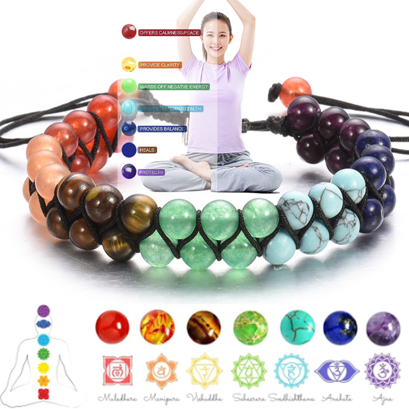 二重層 7 チャクラブレスレット女性男性インドヨガブレスレッ - Men Accessories India のレビューと価格