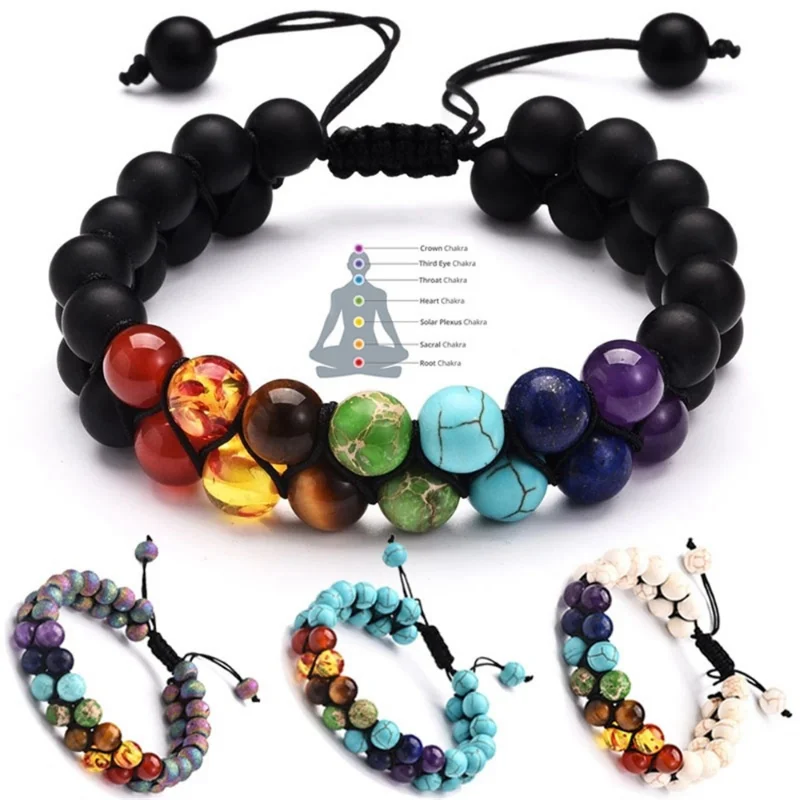 二重層 7 チャクラブレスレット女性男性インドヨガブレスレッ - Men Accessories India のレビューと価格