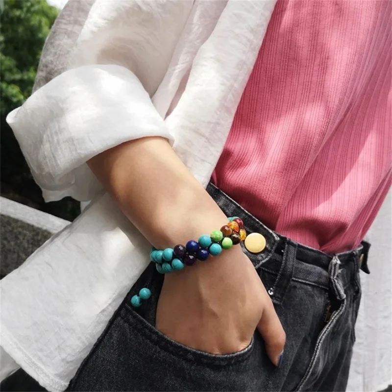 二重層 7 チャクラブレスレット女性男性インドヨガブレスレッ - Men Accessories India のレビューと価格