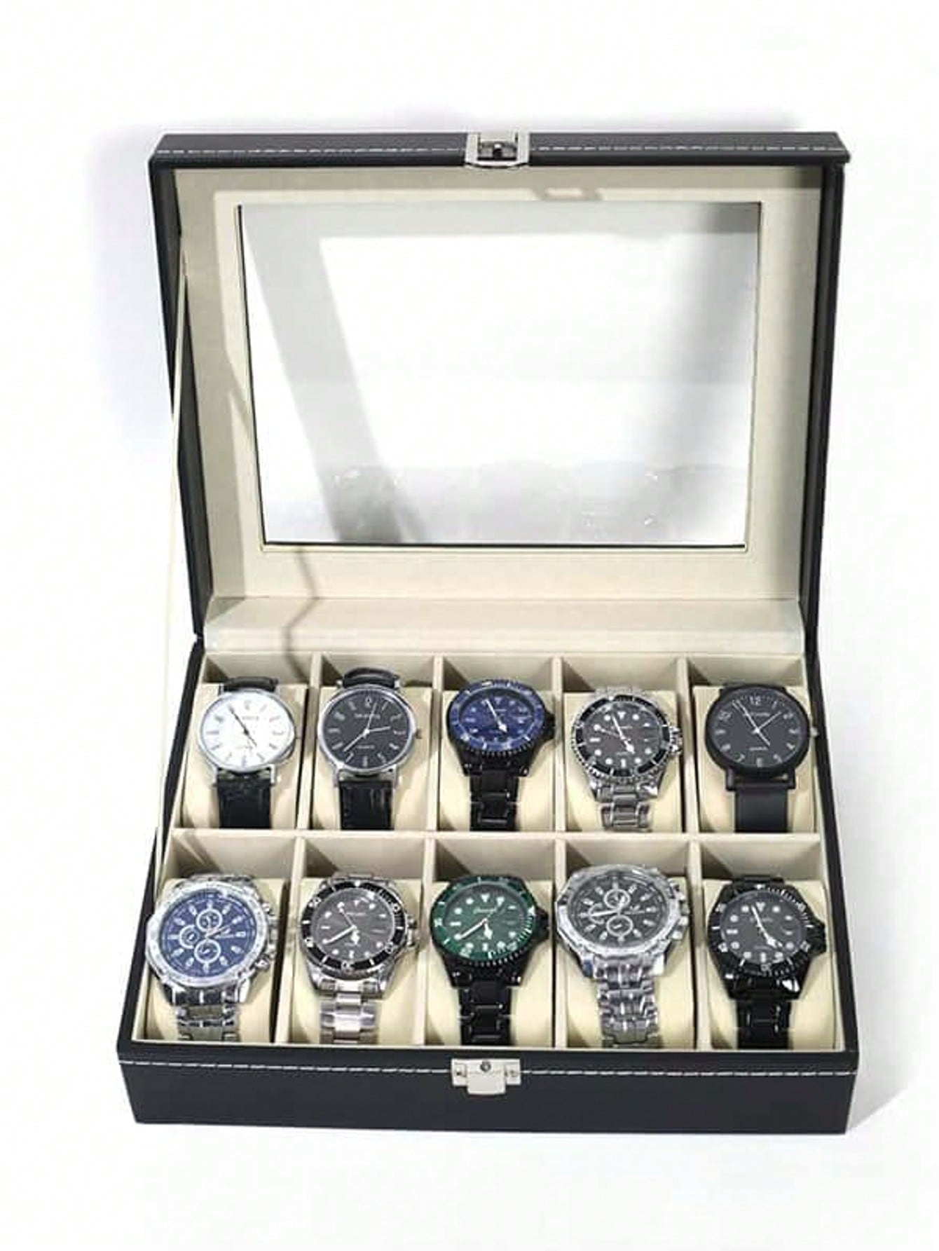 ロック付きレザー時計ボックス、大容量時計ディスプレイケース、 - Men Accessories Organiser のレビューと価格