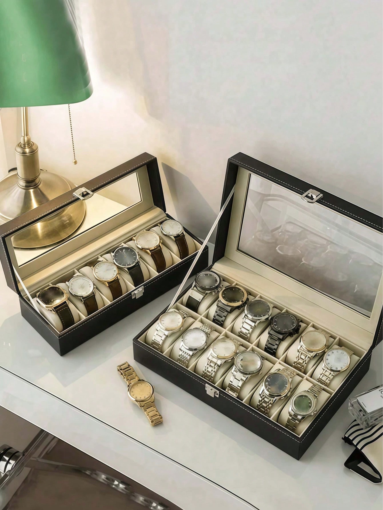 ロック付きレザー時計ボックス、大容量時計ディスプレイケース、 - Men Accessories Organiser のレビューと価格
