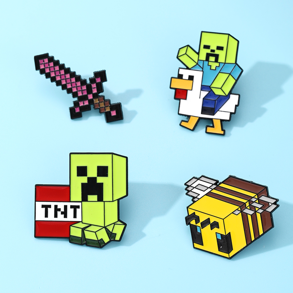 4個入りのかわいいベビーゾンビチキンジョッキー＆ピクセルビー - Lapel Pin Enamel のレビューと価格