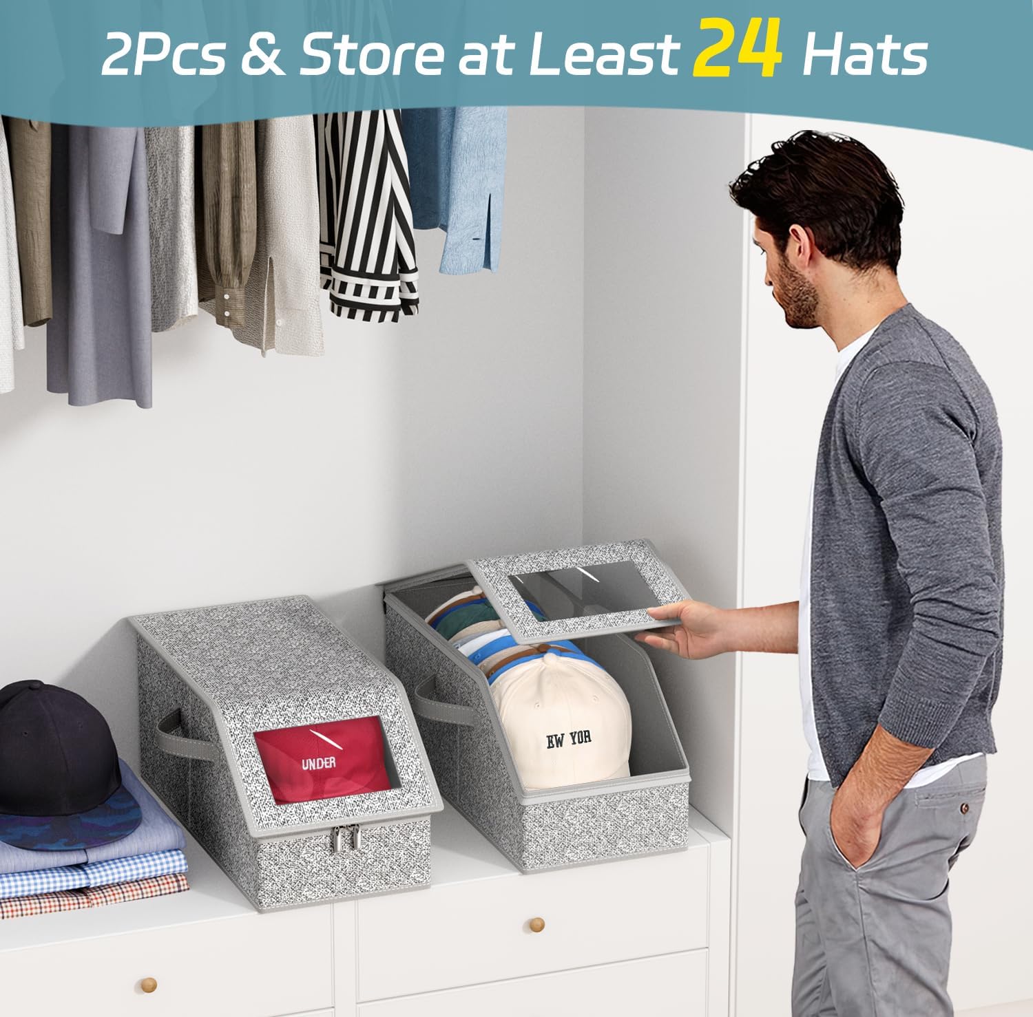 AOODA 2個セット 重ねて使える帽子収納ボックス 野球帽 - Men Accessories Organiser のレビューと価格
