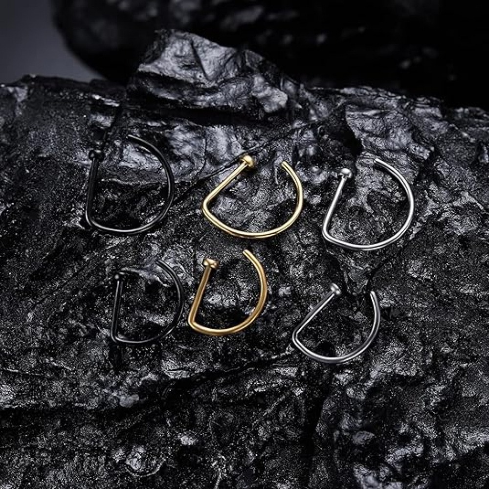 4個セット ノンピアス D型ノーズリング フェイクノーズカフ - Men Accessories Collection のレビューと価格