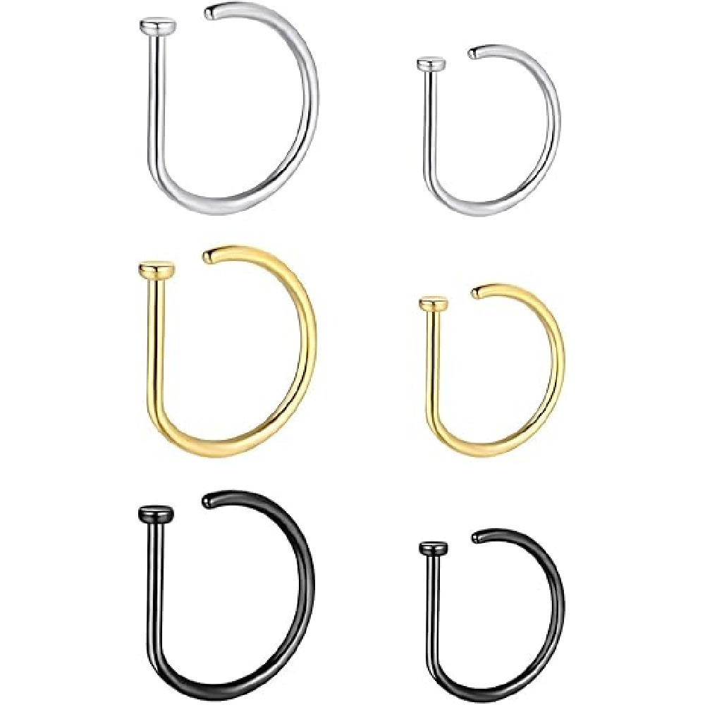 4個セット ノンピアス D型ノーズリング フェイクノーズカフ - Men Accessories Collection のレビューと価格