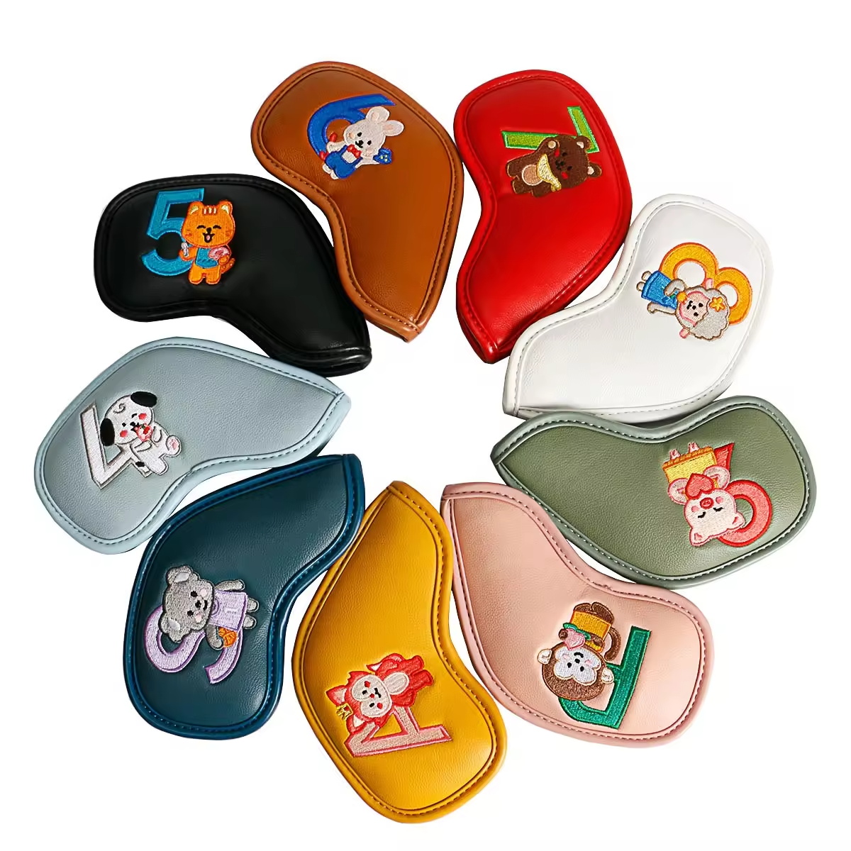 9個入りのかわいい漫画風動物ゴルフアイアンヘッドカバー、PU - Men'S Accessories Golf のレビューと価格
