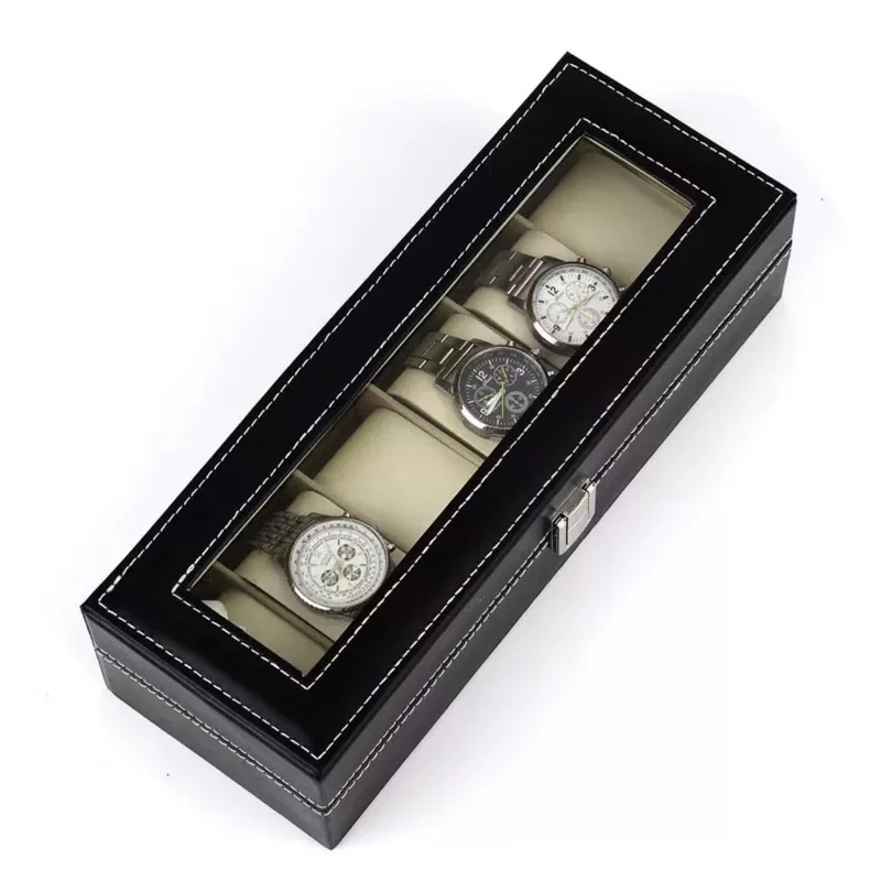 PUレザー製腕時計収納ケース、ガラス蓋付き、男性用腕時計ブラ - Men Accessories Organiser のレビューと価格