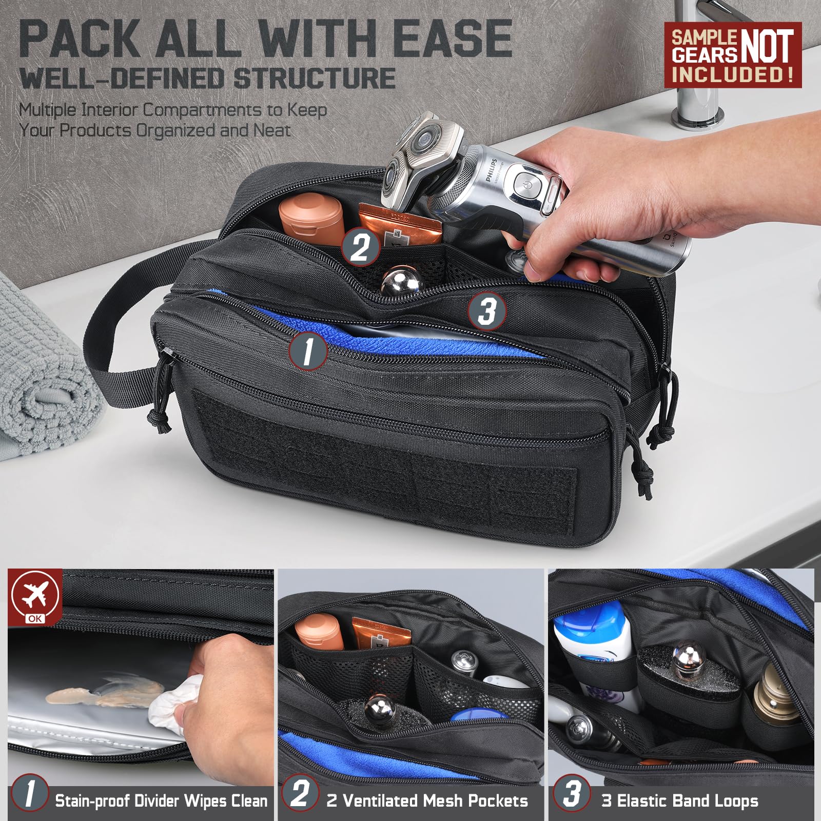 男性用タクティカルトイレタリーバッグ、旅行用衛生バッグ、ミリ - Men Accessories Kit Bag のレビューと価格
